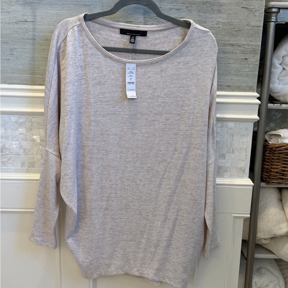NWT new medium WHBM snit dolman tunic top Heather biscotti beige shirt tee